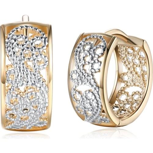 Fashion Simple Hollow Flowers Circles Gold Silver Color Earring Carved Flower Statement Stud Earrings for Women Girl Jewelry