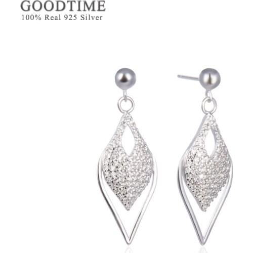 Fashion Rhinestone Earring For Women Pure 100% 925 Sterling Silver Hollow Stud Earring For Bride Wedding Party Gift For Lady