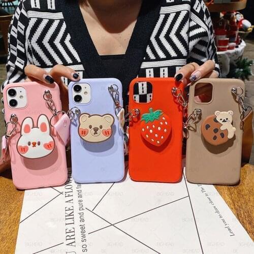 For Huawei Y6P Y7P Y8P Y5P 2020 Y9S Y7A Y9A Y9 Prime 2019 Y7 Y6 Pro Y5 2018 Lovely Stand Holder Silicone Soft Phone Strap Case