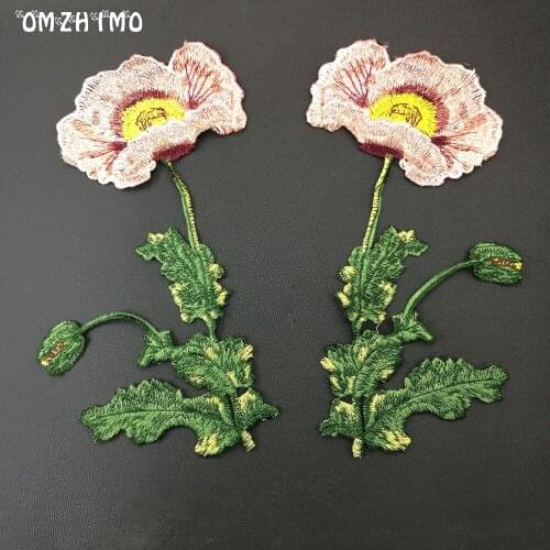 1pair Peony Flower patch fo clothing applique patches embroidery Floral pattern lace fabric for jacket DIY sewing accessories
