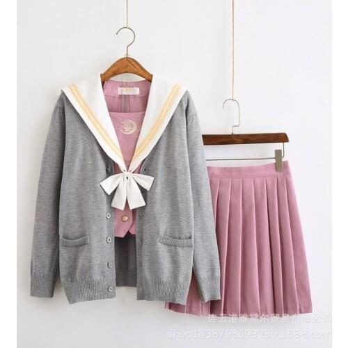 New School Uniforms For Girls Embroidered Student Suit Short Sleeve Japanese Cosplay Jk College Sailor Uniform Pink