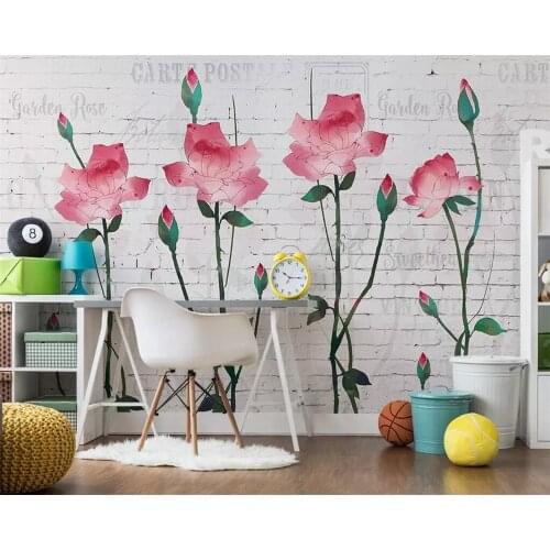 Beibehang Custom wallpaper Nordic retro fresh watercolor flowers brick wall TV background living room bedroom mural 3d wallpaper
