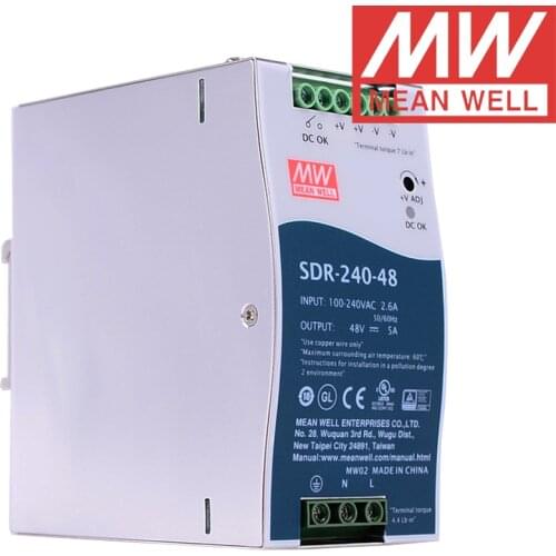 Original Mean Well SDR-240-48 meanwell DC 48V 5A 240W Single Output Industrial DIN Rail with PFC Function Power Supply