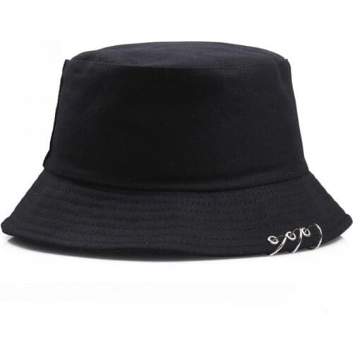 YQYXCY Bucket Hat Women Men Summer Spring Fisherman Cap With Rings Hip Hop Flat Top Solid Color Korean Fashion Bob Gorro Kpop