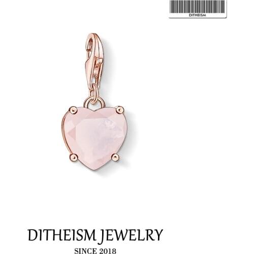 Heart in Pink Stone Charm Pendant,2019 Fashion Jewelry 925 Sterling Silver Romantic Gift For Women Girls Fit Bracelet Necklace