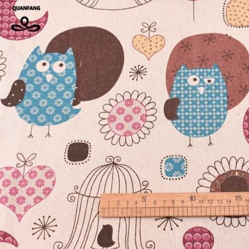 QUANFANG owl Printed Cotton Linen Fabric Patchwork Quilting Sofa Table DIY Sewing Cloth Furniture Cover Tissue Cushion Material