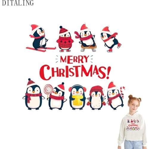 Christmas Patches Iron-On Transfers For Clothing Animal Penguin Stickers For Kids Thermotransfer For Clothes Patches For Jackets