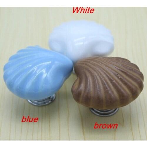 Children room conch shape ceramic drawer cabinet wardrobe pulls knobs ,blue ,white ,office furniture handles