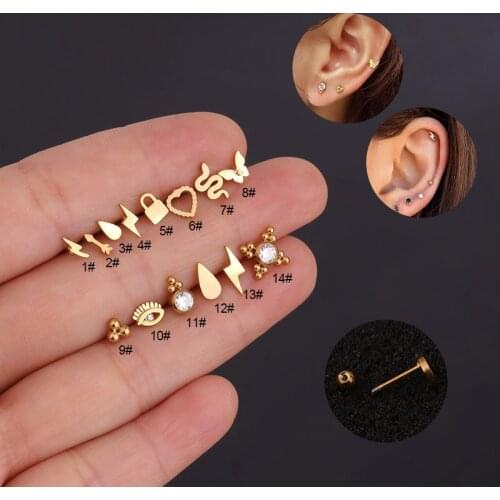 1Piece Punk Stainless Steel Ear Studs, Mens And Womens Personality, Lightning Heart Lock Snake Gothic Earrings And Earmuffs