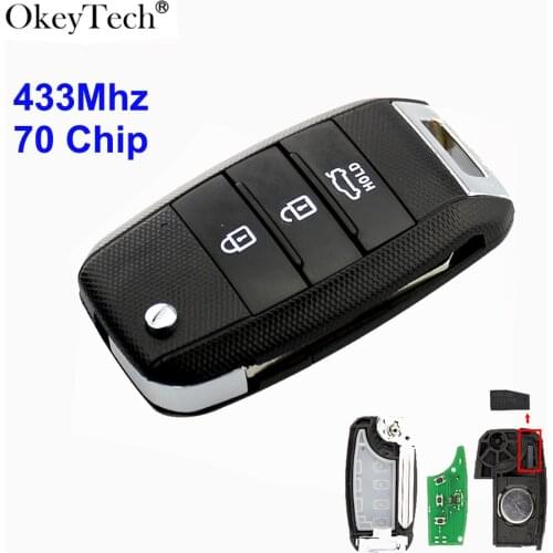 OkeyTech 3 Buttons 433Mhz With 70 Transponder Chip Smart Remote Car Key For Kia K2 K3 K5 Rio 3 Hyundai Avante Replacement Key