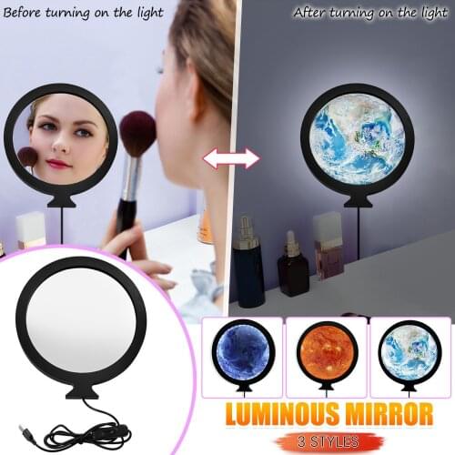 LED Sun Mirror 3 Light Color USB Charging Night Light Makeup Table Wall Mirror LED Lamp Luz de noche For Bedroom Accessories