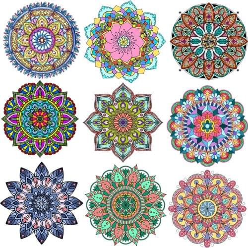 Iron On Patches Mandala Flowers Stripes Thermal Stickers On Clothes Yoga pattern Heat Transfer Fusible Vinyl Custom Patch