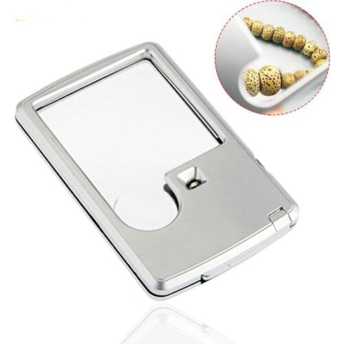 Ultra-thin 3-6x rectangular LED light card portable resin optical lens magnifying glass
