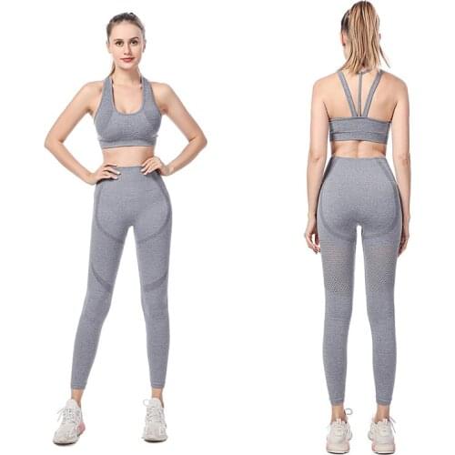 Yuerlian High Elasticity Sport Crop Top High Waist Breathable Leggings Women Yoga Set Workout Sportswear Gym Fitness Clothing