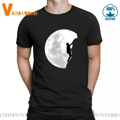 Funny Rock climbing T shirt Men Summer Fashion Climb The Moon Printed Tshirt Casual Short Sleeve O-neck T-shirt Cotton Tops Tees
