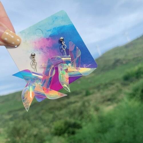 Funny AB Colorful Windmill Moon Star Earrings Reflective Jellyfish Goldfish Ear Jewelry Womens Fashion Personality Gifts