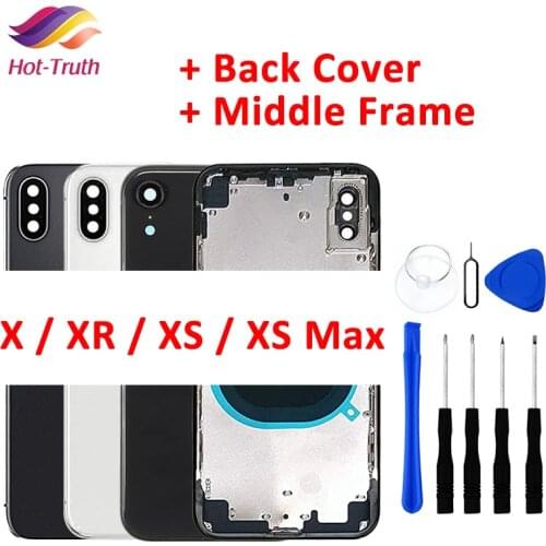 Back Housing For iPhone X XR Xs Max SE Battery Back Cover+Middle Chassis Frame +SIM Tray+Side Key Parts Housing Case+Tools