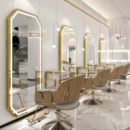 Salon barbers mirror stage make-up mirror hair salon special fashion hanging wall with light LED haircut mirror