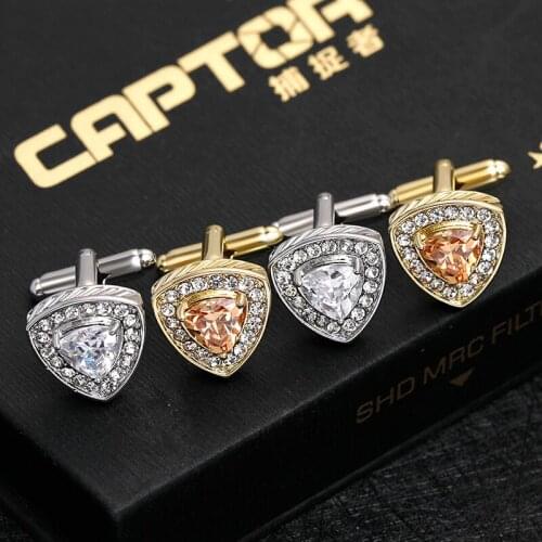 Zhijia Brand Jewelry Simple Style Triangle Zircon Cufflinks Fashion Luxury Crystal Cuff Button Best Gifts For Women Cuff link