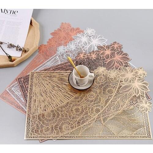 1PC Heat Resistant Hollow Out PVC Table Mat Rectangular Placemat Decorative Insulation Pad