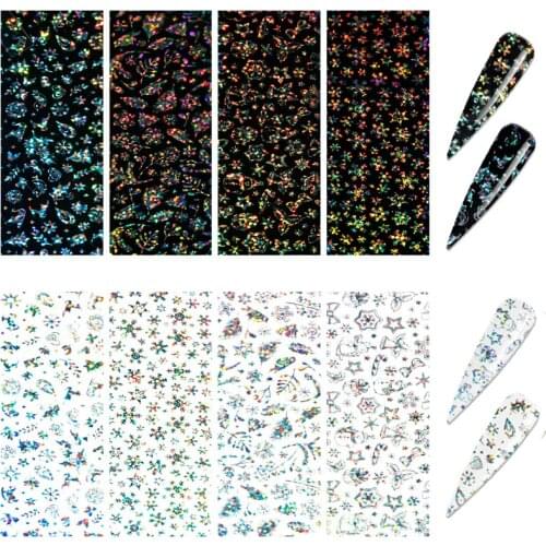 10 Pcs Christmas Nail Transfer Stickers Laser Color Gift Snowflake Nail Art Decoration Manicure DIY Set