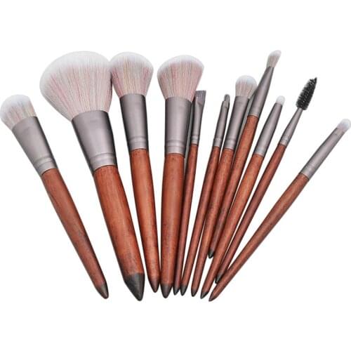 11 Pcs Sandalwood Eye Brush With Wooden Handle Makeup Brush Set Powder Foundation Professional Make Up Brushes Cosmetics