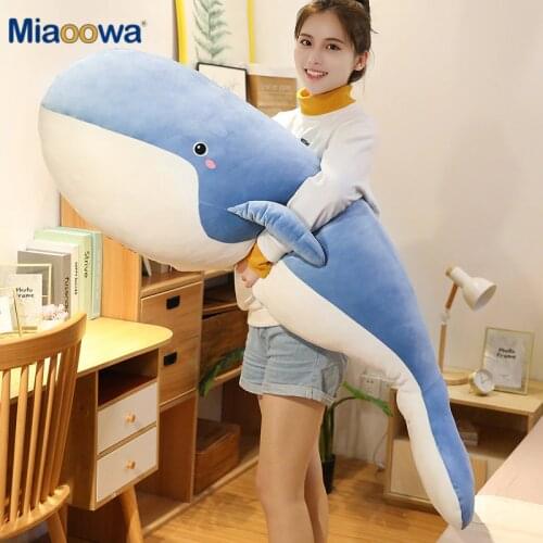 120cm Giant New Whale Plush Toys Big Soft Stuffed Sleeping Pillow Cute Sea Animal Fish Blue Shark Doll Kids Baby Birthday Gift