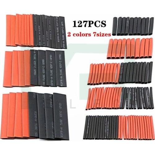 127pcs Red Black Polyolefin Heat Shrink Tubing Cable Tube Sleeving Kit Wrap Wire Set PE Heat Shrink Tubing Set Cable Sleeves