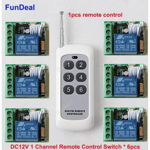 6pcs 433Mhz Universal Wireless Smart Home Remote Control Switch DC 12V 1CH Relay Receiver Module with One 433 MHz RF Transmitter