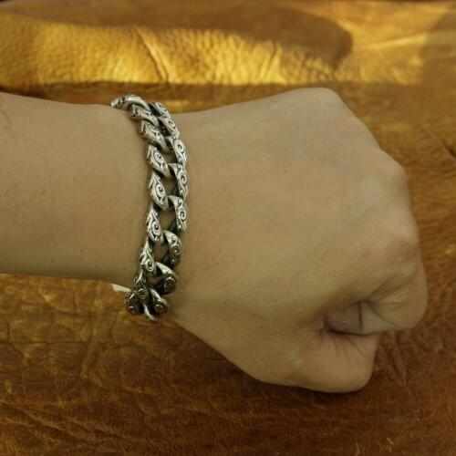 925 Sterling Silver Auspicious Clouds Chain Mens Biker Punk Bracelet TA156
