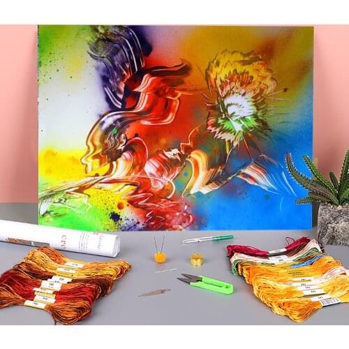 Abstract Crazy Flower Printed Fabric 11CT Cross Stitch Patterns DIY Embroidery DMC Threads Craft Sewing Painting Hobby Mulina