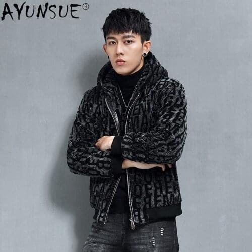 AYUNSUE 2020 New Men Jacket Winter Coat Mens Korean Style Jackets Male Hooded Short Parka 100% Wool Fur Coats Veste Homme LXR832