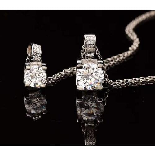 1ct-2ct Moissanite Pendant D Color Gemstone Full Diamond S925 Sterling Silver Necklace for Women Classic White Gold Free Chain