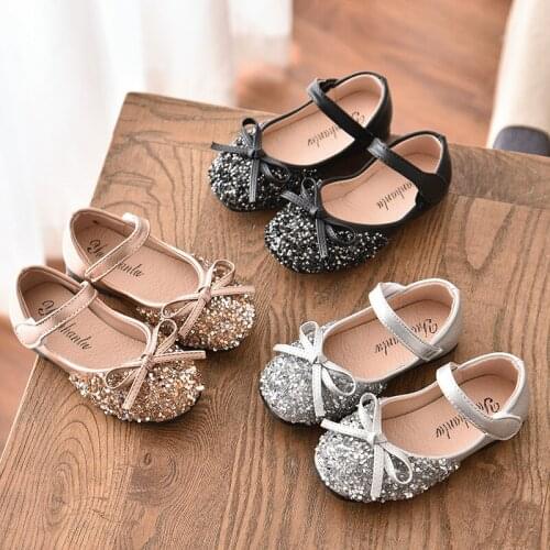 Children Shoes New Girls Princess Leather Shoes Sequins Rhinestones Shining Girls Party Wedding Kids Shoes