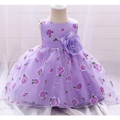 Violet Summer Baby Dress For Girls Party Wedding Birthday Dresses Print Flower Toddler Christening Gown Children Clothes