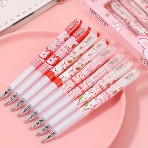 2 Pcs Cute Girl Strawberry Rabbit Series Press Gel Pen Creative Sign PenGel Pen