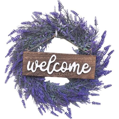 Artificial Lavender Flower Wreath Garland Outdoor Front Door Welcome Sign