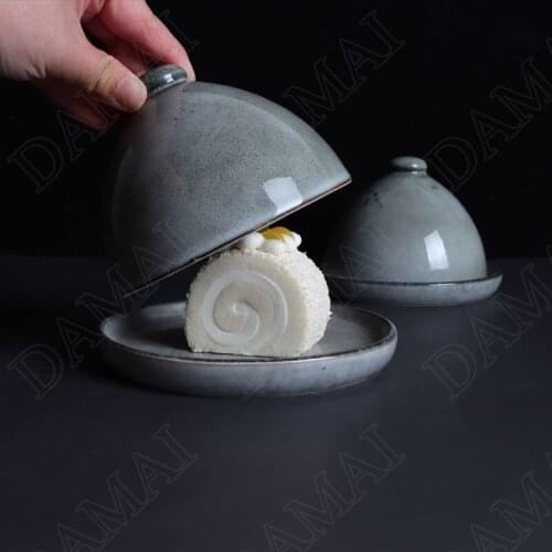 Kiln Change Ceramic with Lid Tray Breakfast Cake Dish Creativity Afternoon Tea Dessert Plate Glaze Color Kitchen Tableware Trats