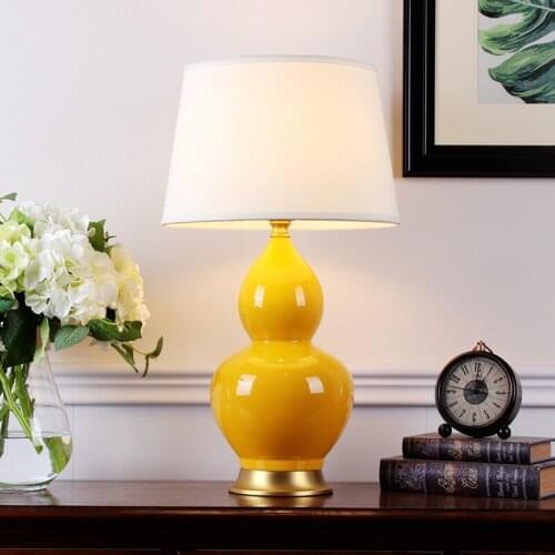 Ceramic Amber Yellow Gourd Shaped Chinese Simple Cozy Desk Lamp