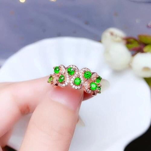 Natural green diopside gemstone ring with 925 silver jewelry promotion welfare 2