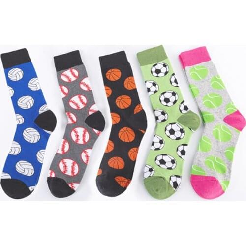 Colorful Mens Basketball Soccer Tennis Sports Ball Pattern Happy Wedding Socks Funny Causal Cotton Crew Chaussettes Homme