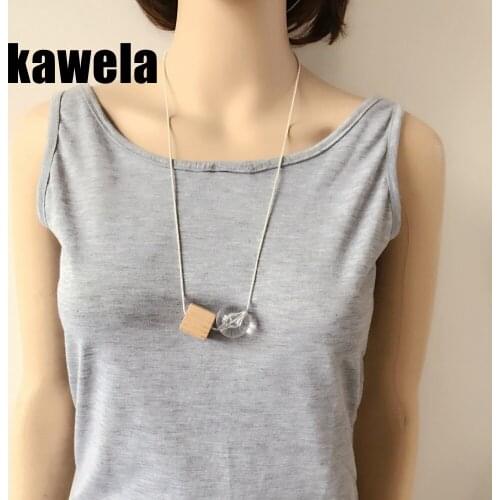 Square Wood Charm Pendant Fashion Sweet Necklace