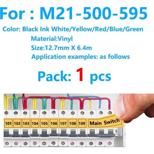 M21-500-595 Black on White Compatible for BMP21-PLUS IDPAL and LABPAL Label Printer High Adhesion Vinyl Film Label Tape