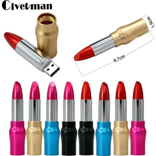 Fashion Metal Lipstick 64G USB Flash Drive 128GB Pendrive 4GB 8GB 16GB 32GB High Speed 256GB USB Memory Stick External storage