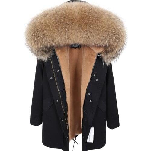 2020 new winter mens parka Natural Real Raccoon Fur Collar Park Jacket Detachable Faux Rabbit fur lining