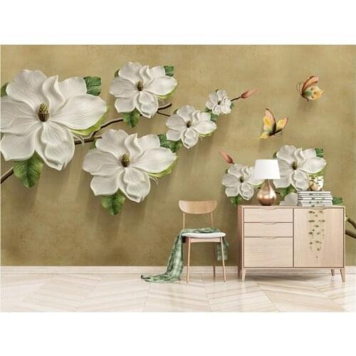 Custom mural on the wall 3d photo wallpaper Embossed white floral butterfly decor living room wallpaper for wall 3 d in rolls
