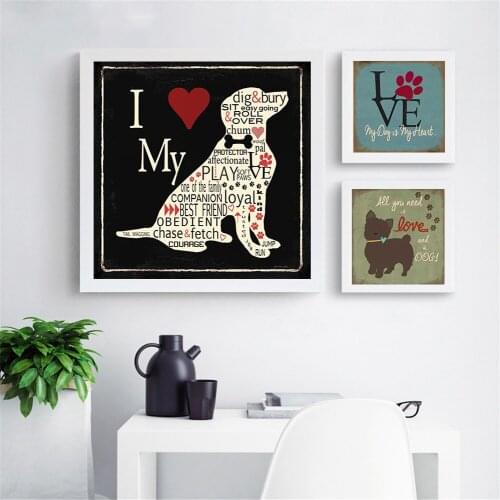 Wall Art Retro Canvas Painting Love and Dog Qutoes Wall Pictures for Living Room Home Decor Modern Print Scandinavian Decor