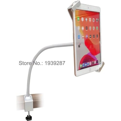 Tablet table clamp stand with security lock counter/ desk dispaly holder and flexible gooseneck arm for 10.1/10.5/10.4/10.8 inch