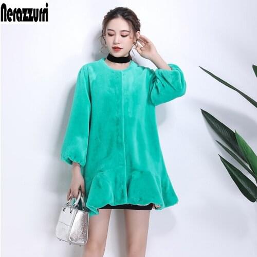 Nerazzurri Autumn winter light fluffy faux fur coat women fishtail female furry fur jacket 2020 women fashion streetwear women