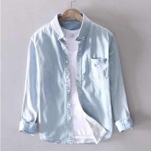 Mens Wholesale Mens Soft Denim Shirt Slim Long Sleeve Denim Shirt men shirts 2021 mens fashion clothing trends men clothing